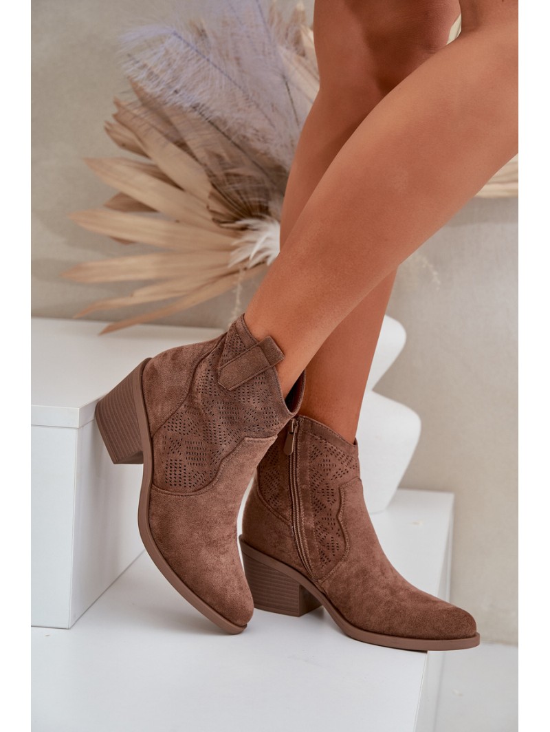 Cowboy Boots With Zipper Eco Suede Perforated HY51-061 S.Barski Brown