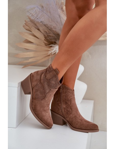 Cowboy Boots With Zipper Eco Suede Perforated HY51-061 S.Barski Brown