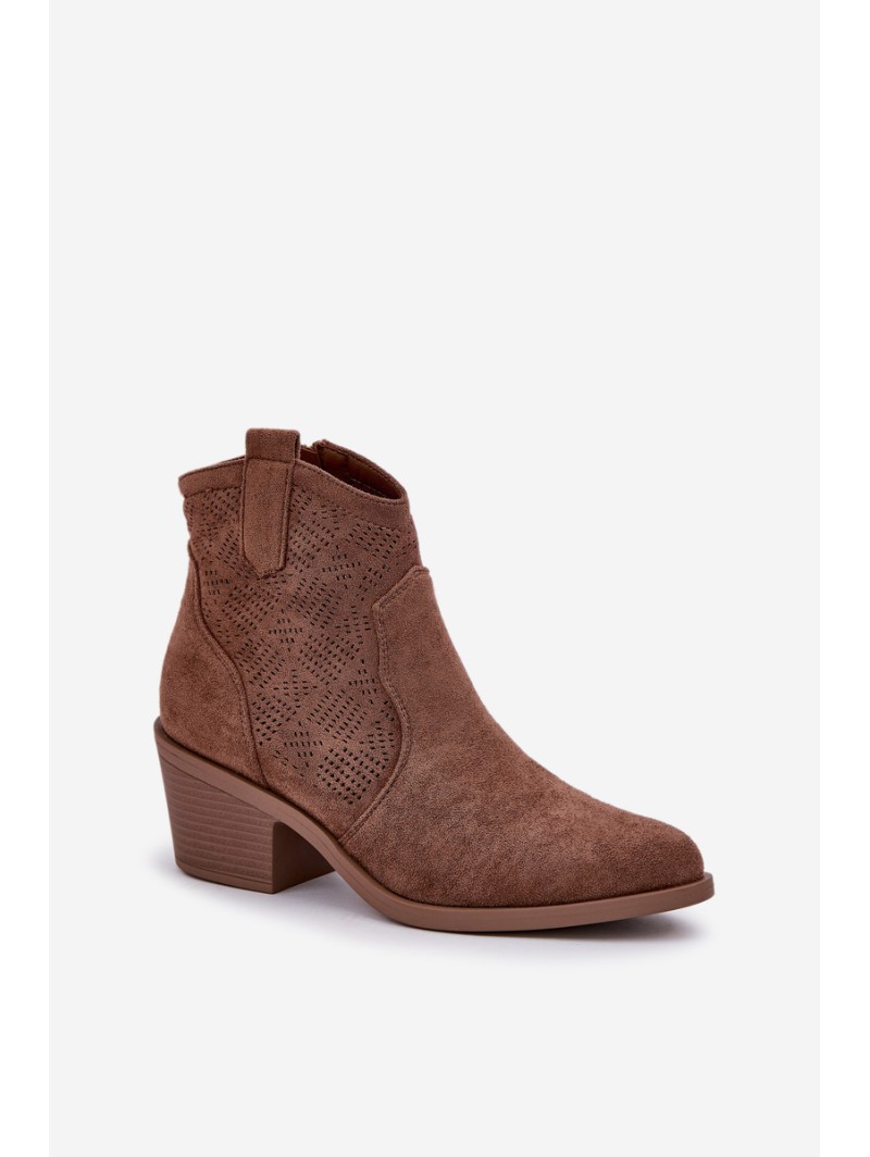 Cowboy Boots With Zipper Eco Suede Perforated HY51-061 S.Barski Brown