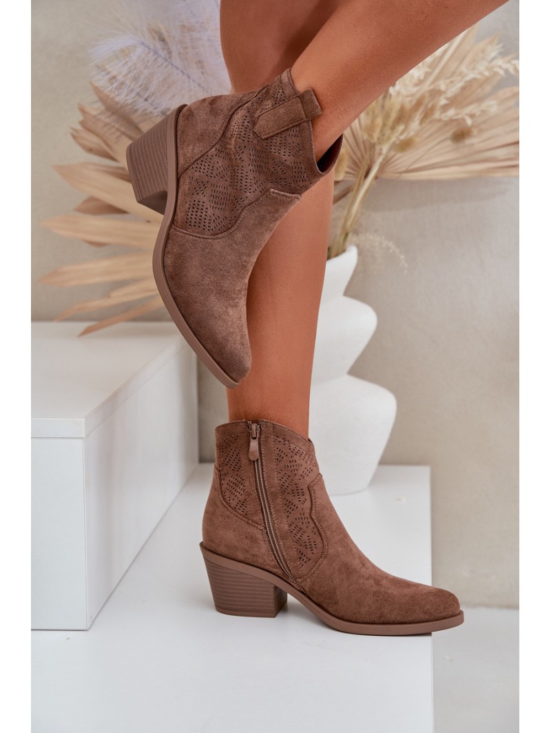 Cowboy Boots With Zipper Eco Suede Perforated HY51-061 S.Barski Brown