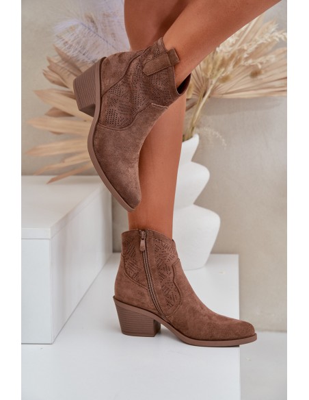 Cowboy Boots With Zipper Eco Suede Perforated HY51-061 S.Barski Brown