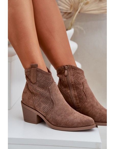 Cowboy Boots With Zipper Eco Suede Perforated HY51-061 S.Barski Brown