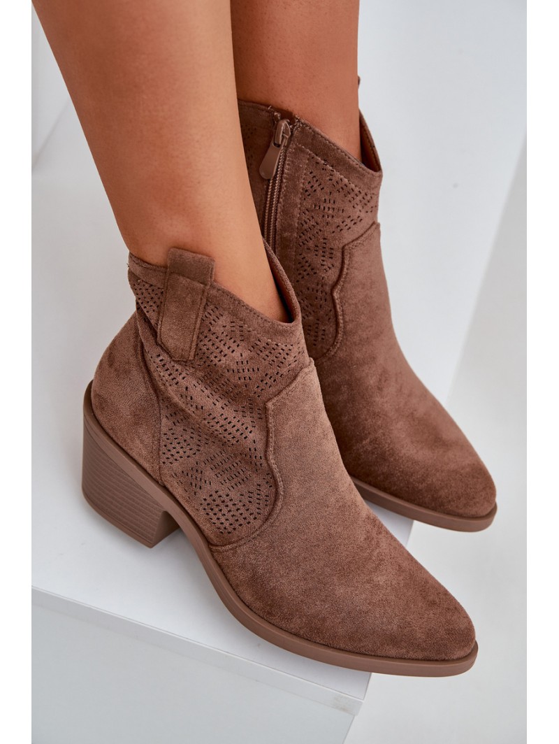 Cowboy Boots With Zipper Eco Suede Perforated HY51-061 S.Barski Brown