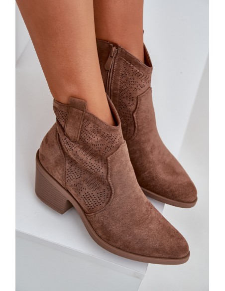 Cowboy Boots With Zipper Eco Suede Perforated HY51-061 S.Barski Brown
