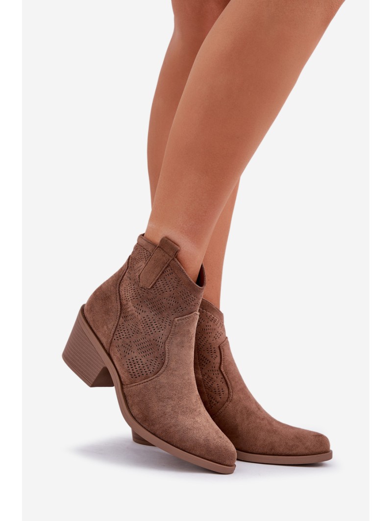 Cowboy Boots With Zipper Eco Suede Perforated HY51-061 S.Barski Brown