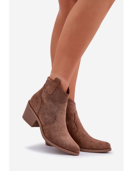Cowboy Boots With Zipper Eco Suede Perforated HY51-061 S.Barski Brown