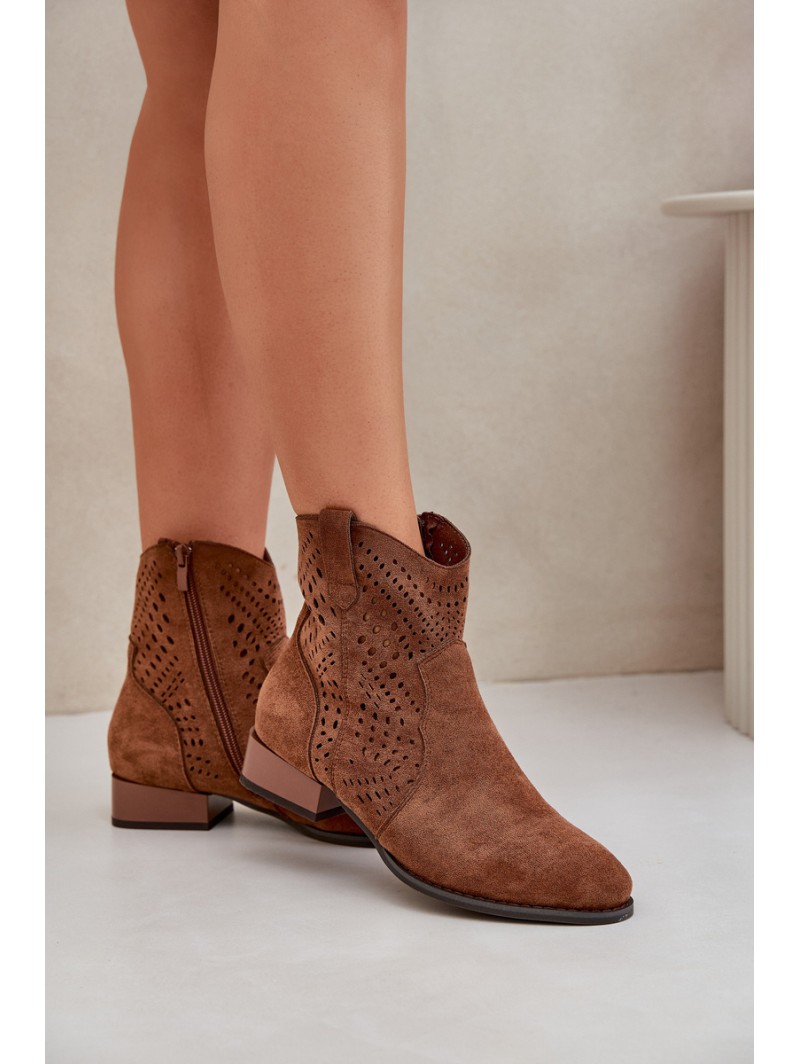 Ladies Cutout Ankle Boots On Low Heels Brown Neliawen