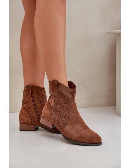 Ladies Cutout Ankle Boots On Low Heels Brown Neliawen