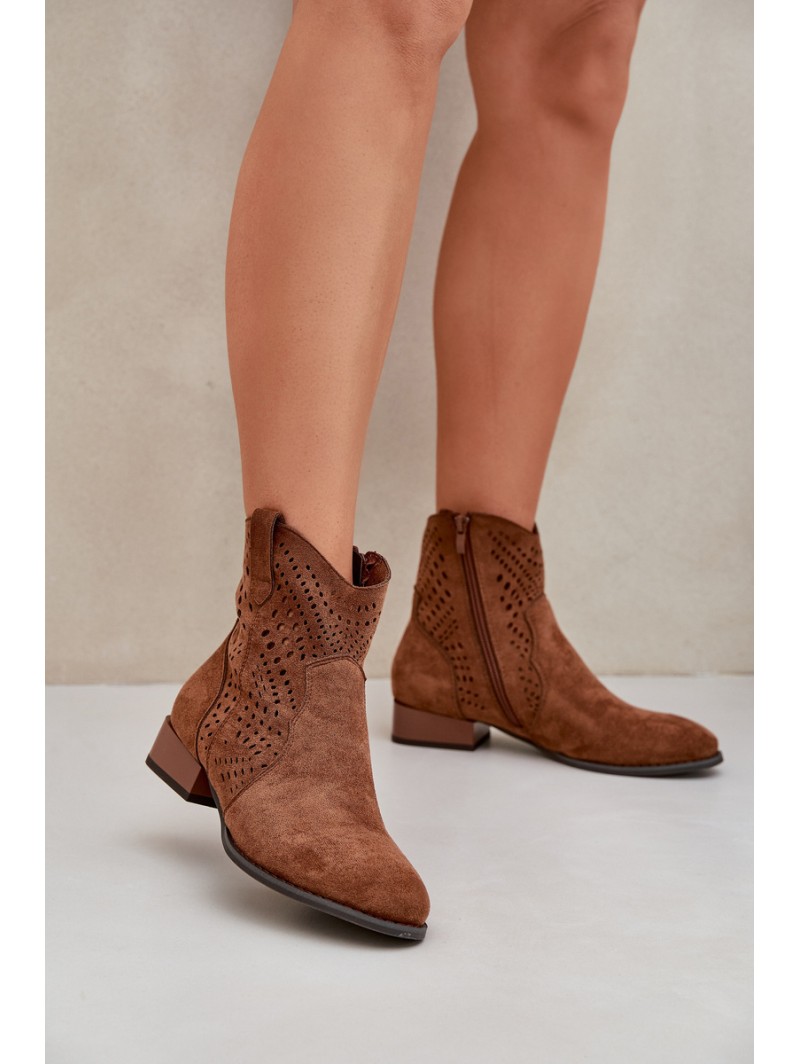 Ladies Cutout Ankle Boots On Low Heels Brown Neliawen