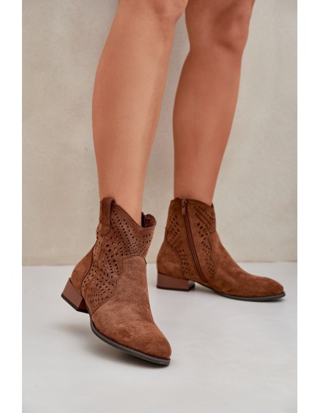 Ladies Cutout Ankle Boots On Low Heels Brown Neliawen