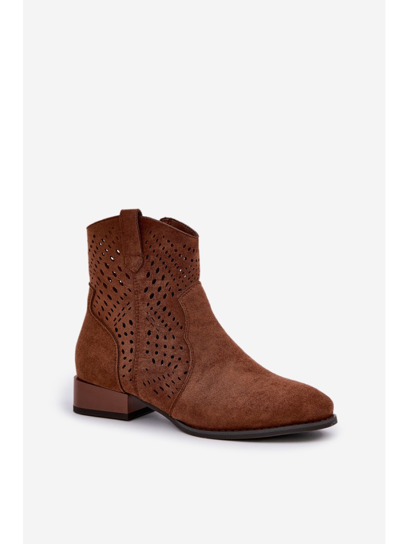 Ladies Cutout Ankle Boots On Low Heels Brown Neliawen