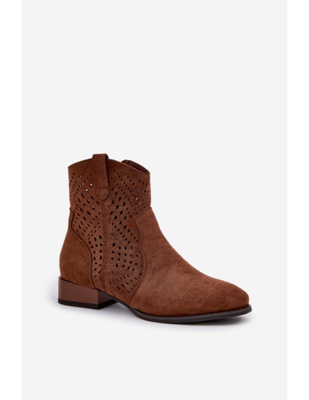 Ladies Cutout Ankle Boots On Low Heels Brown Neliawen