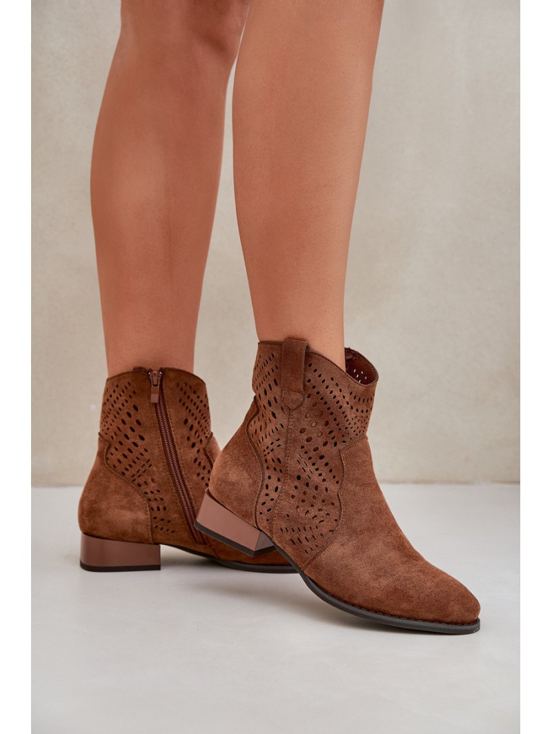 Ladies Cutout Ankle Boots On Low Heels Brown Neliawen