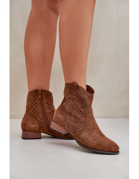 Ladies Cutout Ankle Boots On Low Heels Brown Neliawen