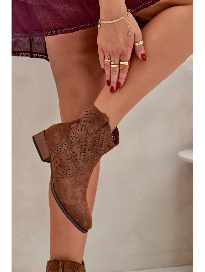 Ladies Cutout Ankle Boots On Low Heels Brown Neliawen