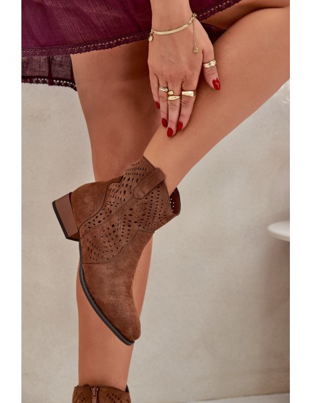 Ladies Cutout Ankle Boots On Low Heels Brown Neliawen
