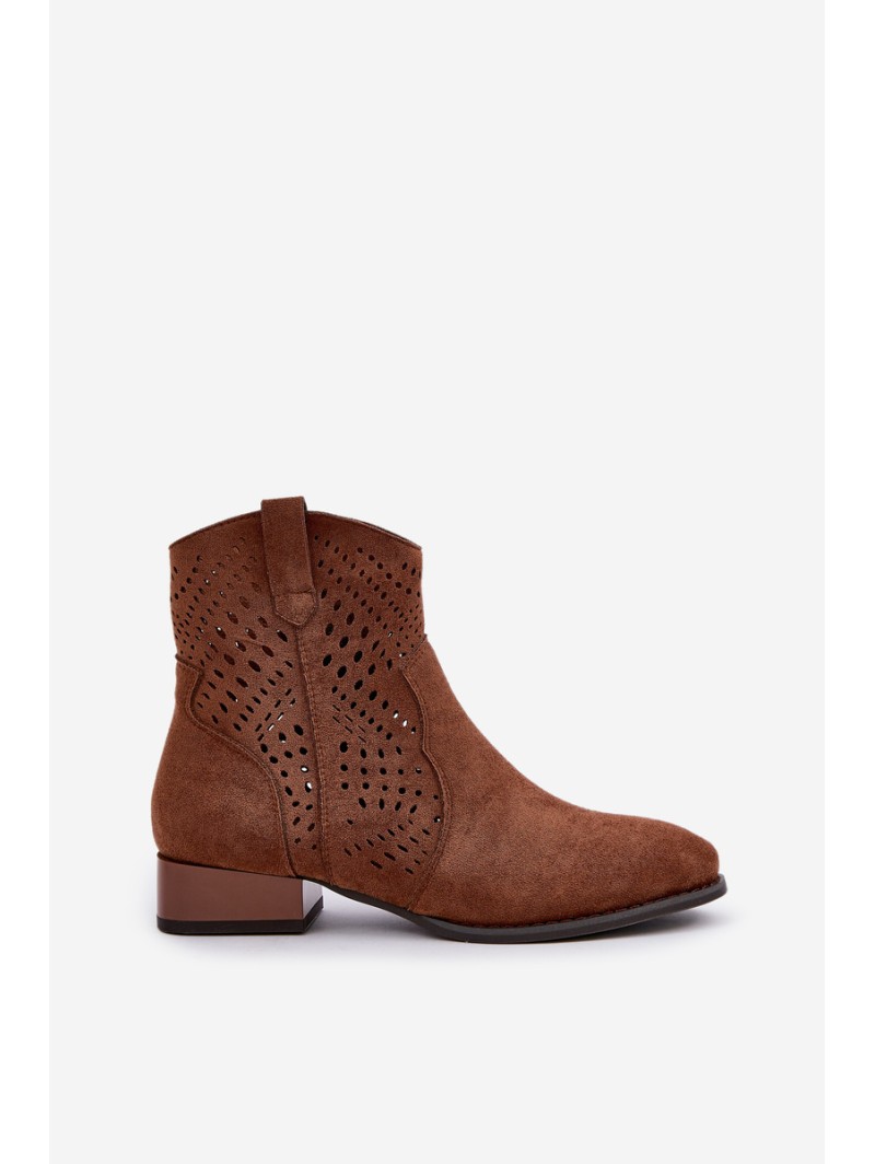 Ladies Cutout Ankle Boots On Low Heels Brown Neliawen