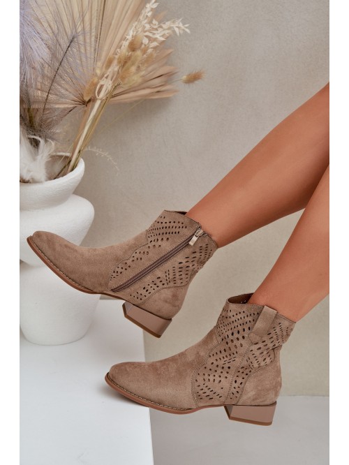 Women s perforated ankle boots on low heel beige Neliawen 2