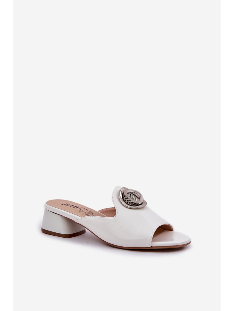 Elegant Women's Slippers On Low Heel With Decoration White Feledis