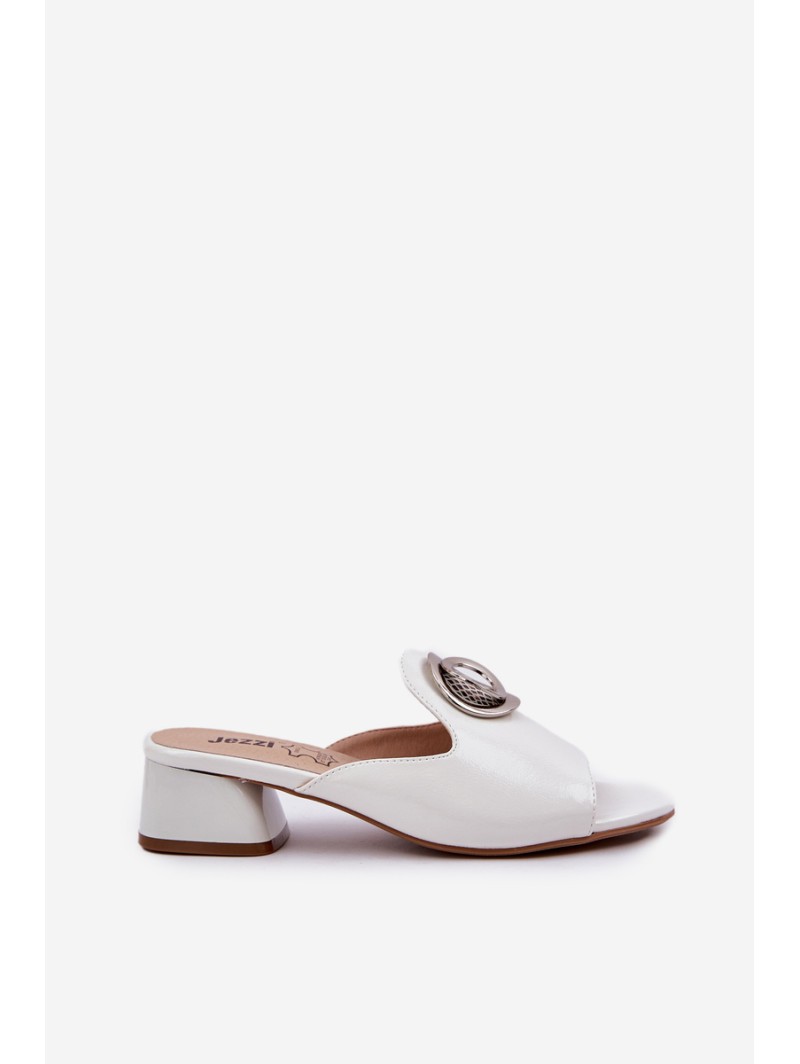 Elegant Women's Slippers On Low Heel With Decoration White Feledis