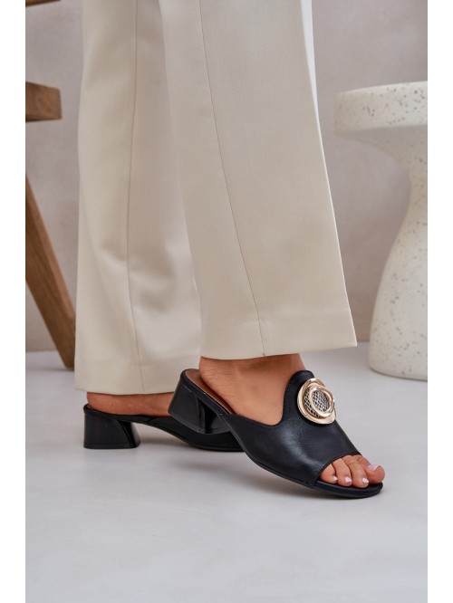 Elegant Women's Slippers On A Low Heel With Decoration Black Feledis 2