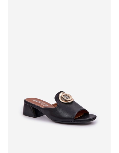 Elegant Women's Slippers On A Low Heel With Decoration Black Feledis