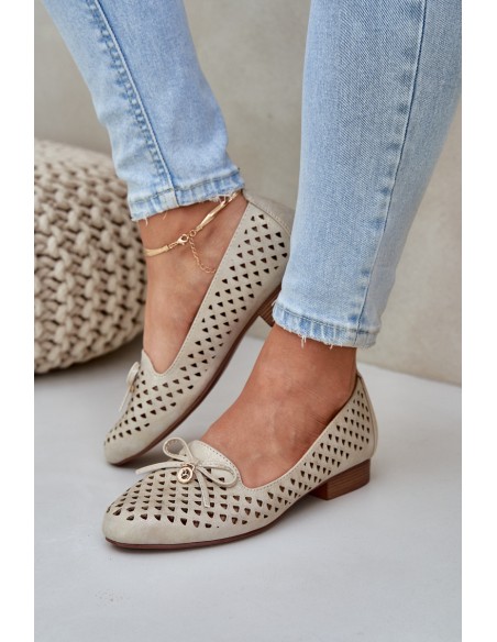 Perforated Ballet Flats With Bow Eco Leather Golden Relabra