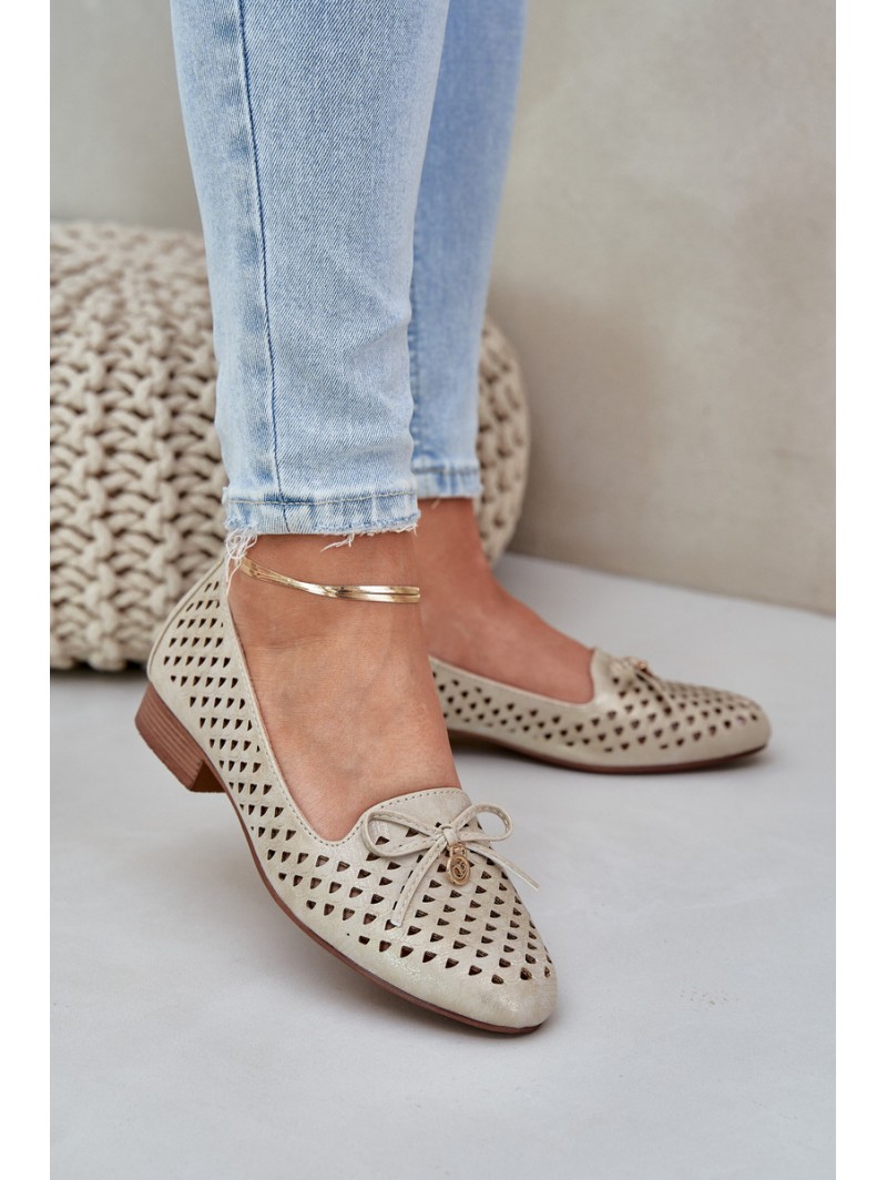 Perforated Ballet Flats With Bow Eco Leather Golden Relabra
