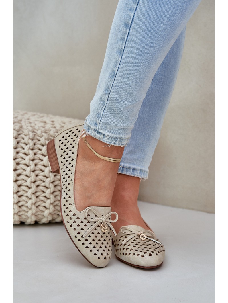Perforated Ballet Flats With Bow Eco Leather Golden Relabra
