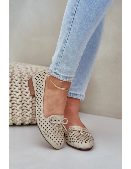 Perforated Ballet Flats With Bow Eco Leather Golden Relabra