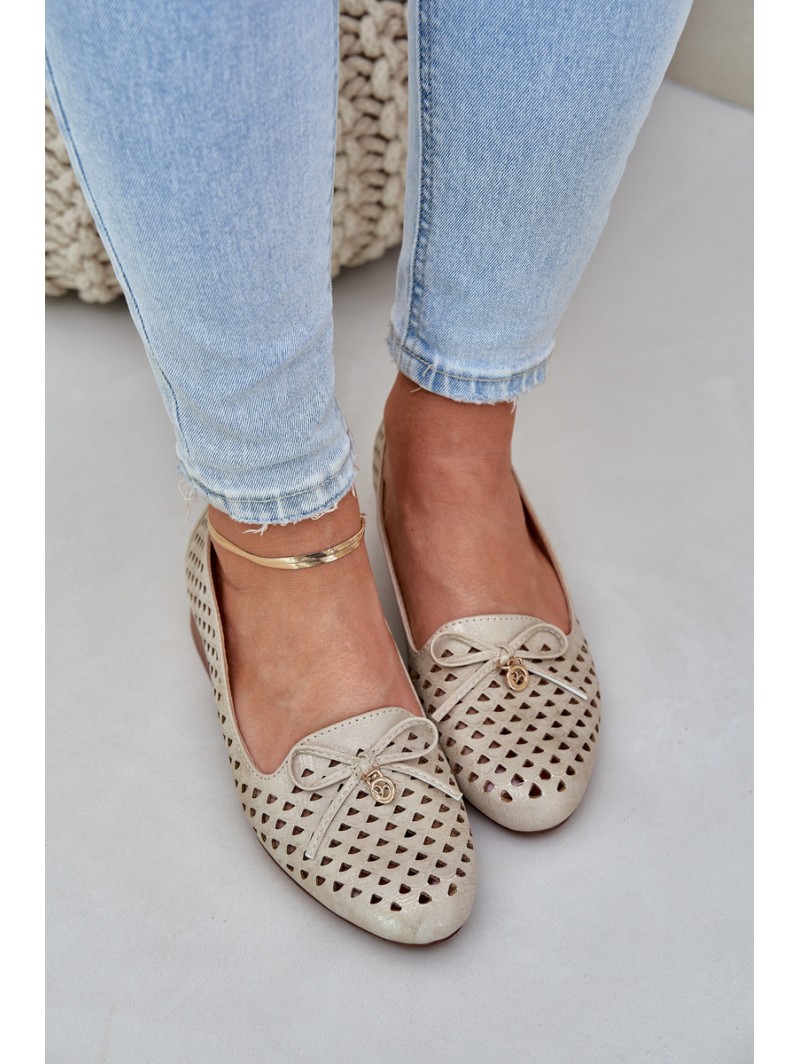 Perforated Ballet Flats With Bow Eco Leather Golden Relabra