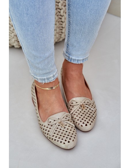 Perforated Ballet Flats With Bow Eco Leather Golden Relabra