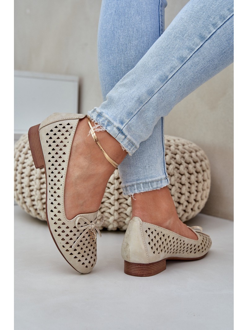 Perforated Ballet Flats With Bow Eco Leather Golden Relabra