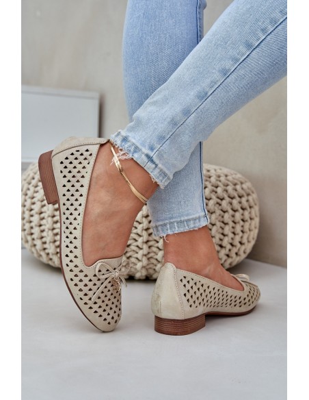 Perforated Ballet Flats With Bow Eco Leather Golden Relabra