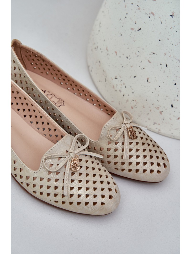 Perforated Ballet Flats With Bow Eco Leather Golden Relabra