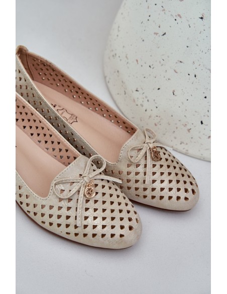 Perforated Ballet Flats With Bow Eco Leather Golden Relabra