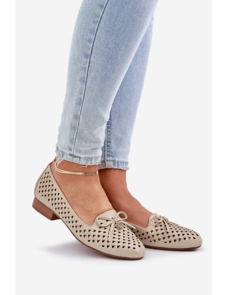 Perforated Ballet Flats With Bow Eco Leather Golden Relabra