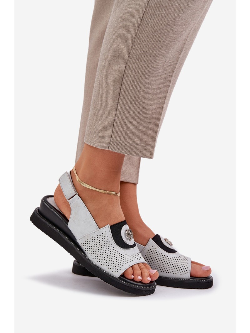 Women's wedge sandals silver Isnnoria