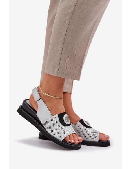 Women's wedge sandals silver Isnnoria