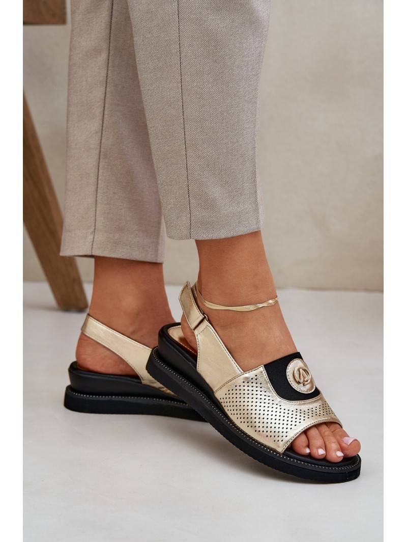 Womens Wedge Sandals Gold Isnnoria