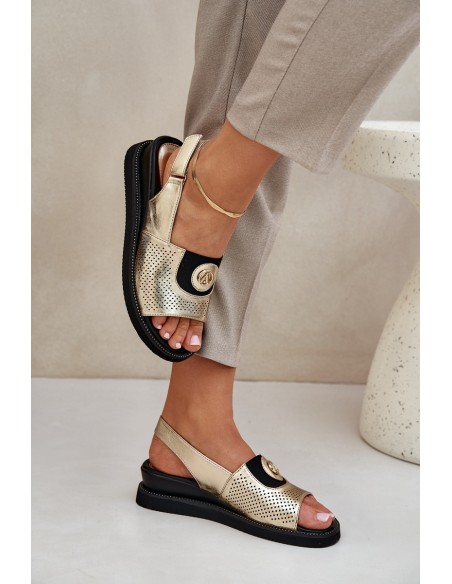 Womens Wedge Sandals Gold Isnnoria