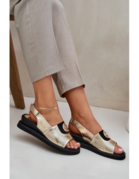 Womens Wedge Sandals Gold Isnnoria