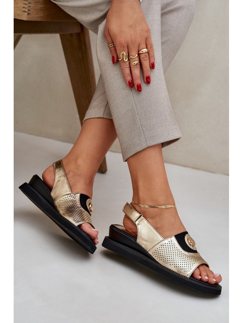 Womens Wedge Sandals Gold Isnnoria