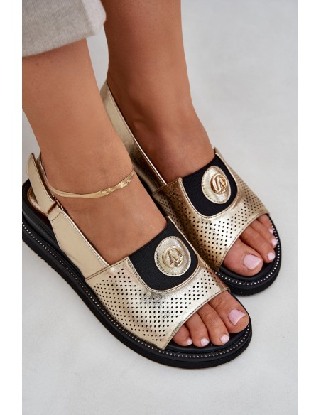 Womens Wedge Sandals Gold Isnnoria