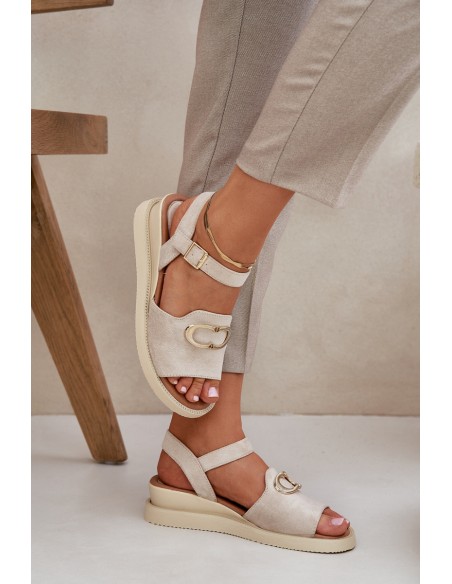 Women's Wedge Sandals With Decoration Beige Salianes