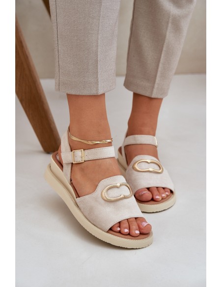 Women's Wedge Sandals With Decoration Beige Salianes
