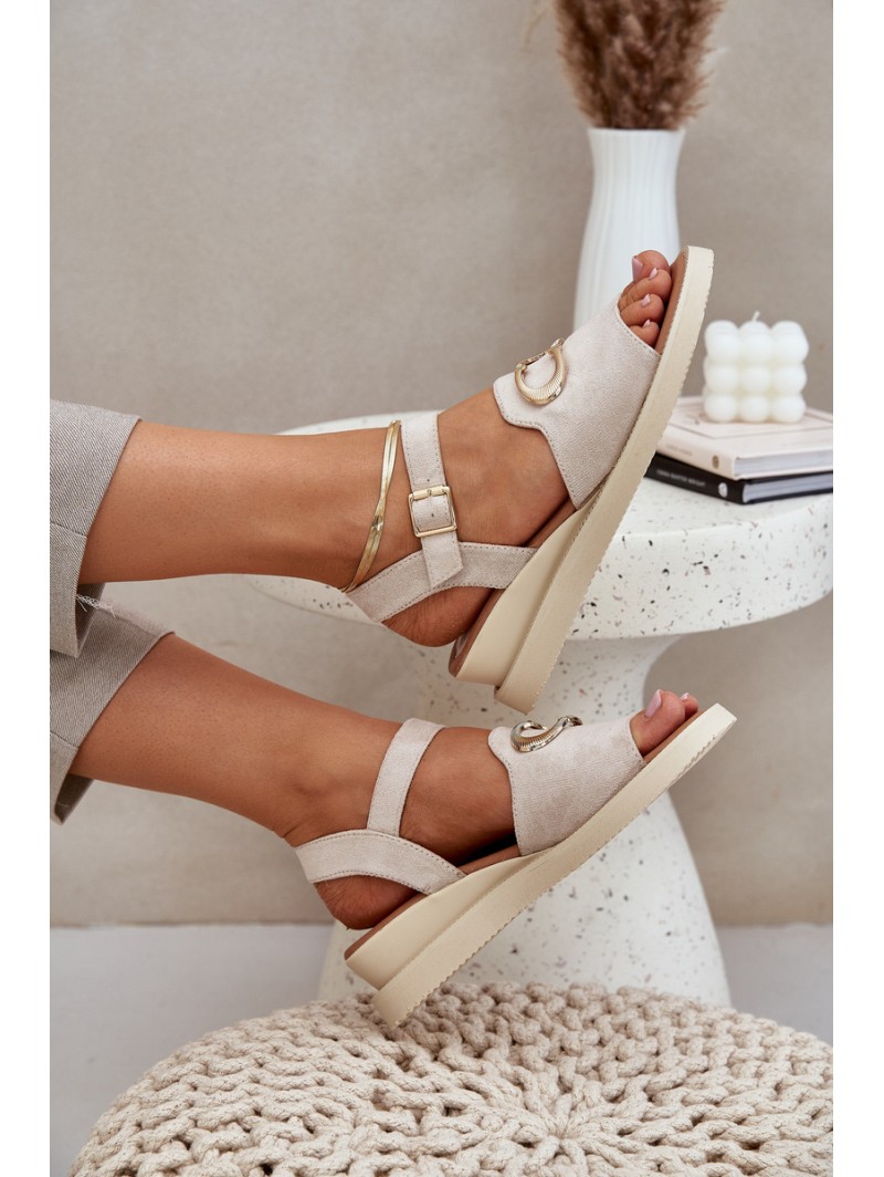 Women's Wedge Sandals With Decoration Beige Salianes