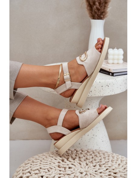 Women's Wedge Sandals With Decoration Beige Salianes
