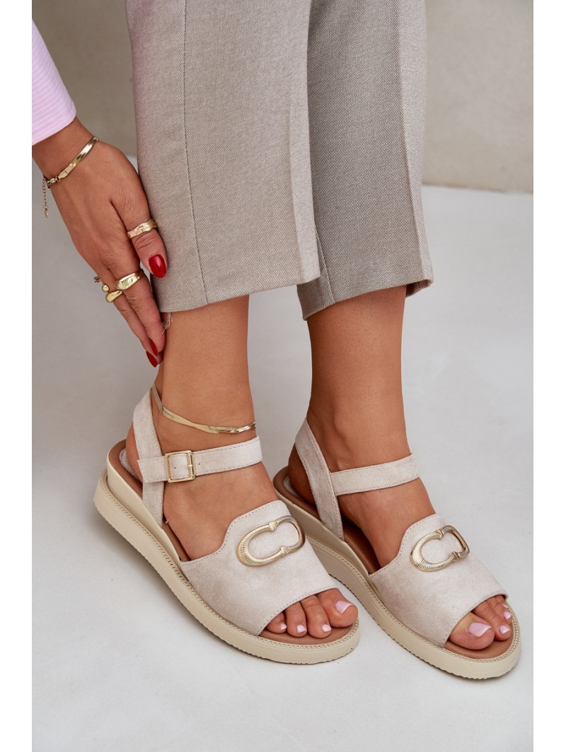 Women's Wedge Sandals With Decoration Beige Salianes