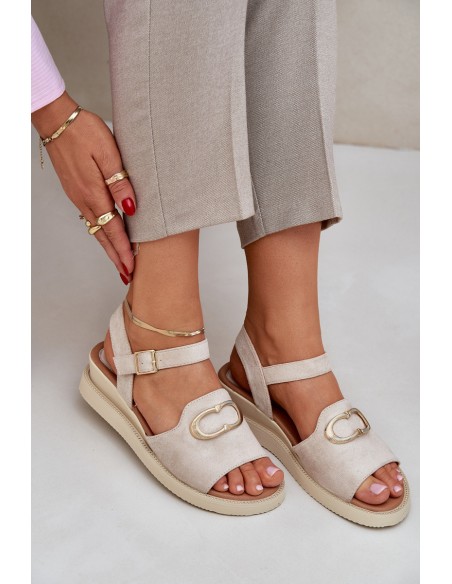 Women's Wedge Sandals With Decoration Beige Salianes